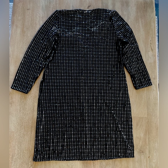 Anne Klein Black Metallic Geo Sequins Silver Sparkle Duster Cardigan Jacket - Picture 2 of 4